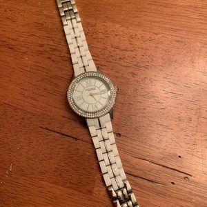 Anne Klein White & Silver Jeweled Watch